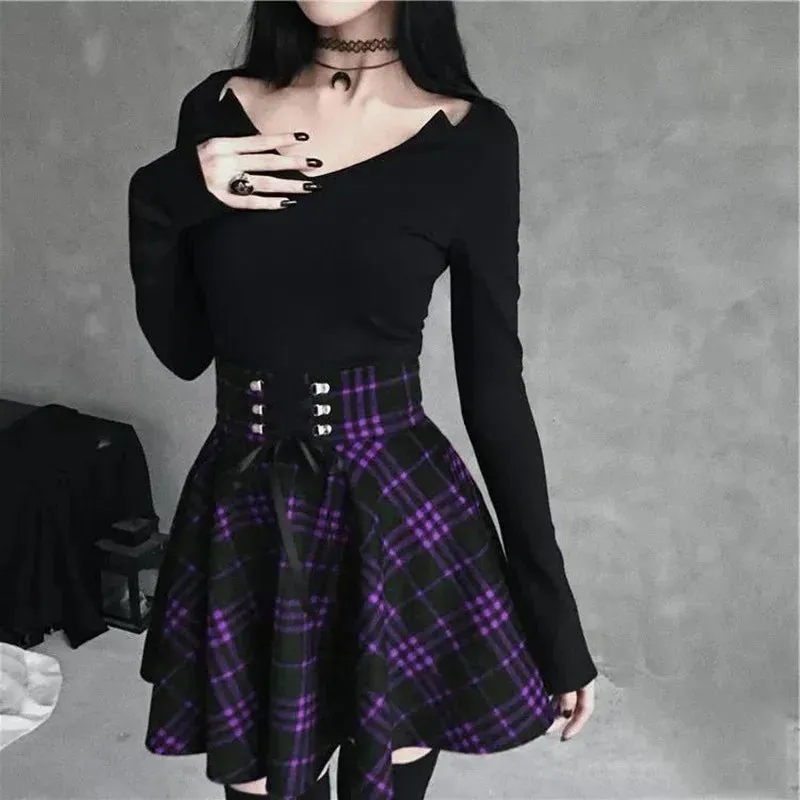 Gothic Checkered Pleated Plaid Goth Mini Skirt