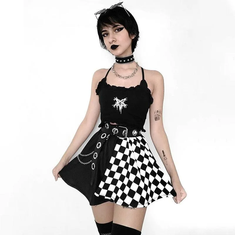 Gothic Plaid A Line Mini Skirt