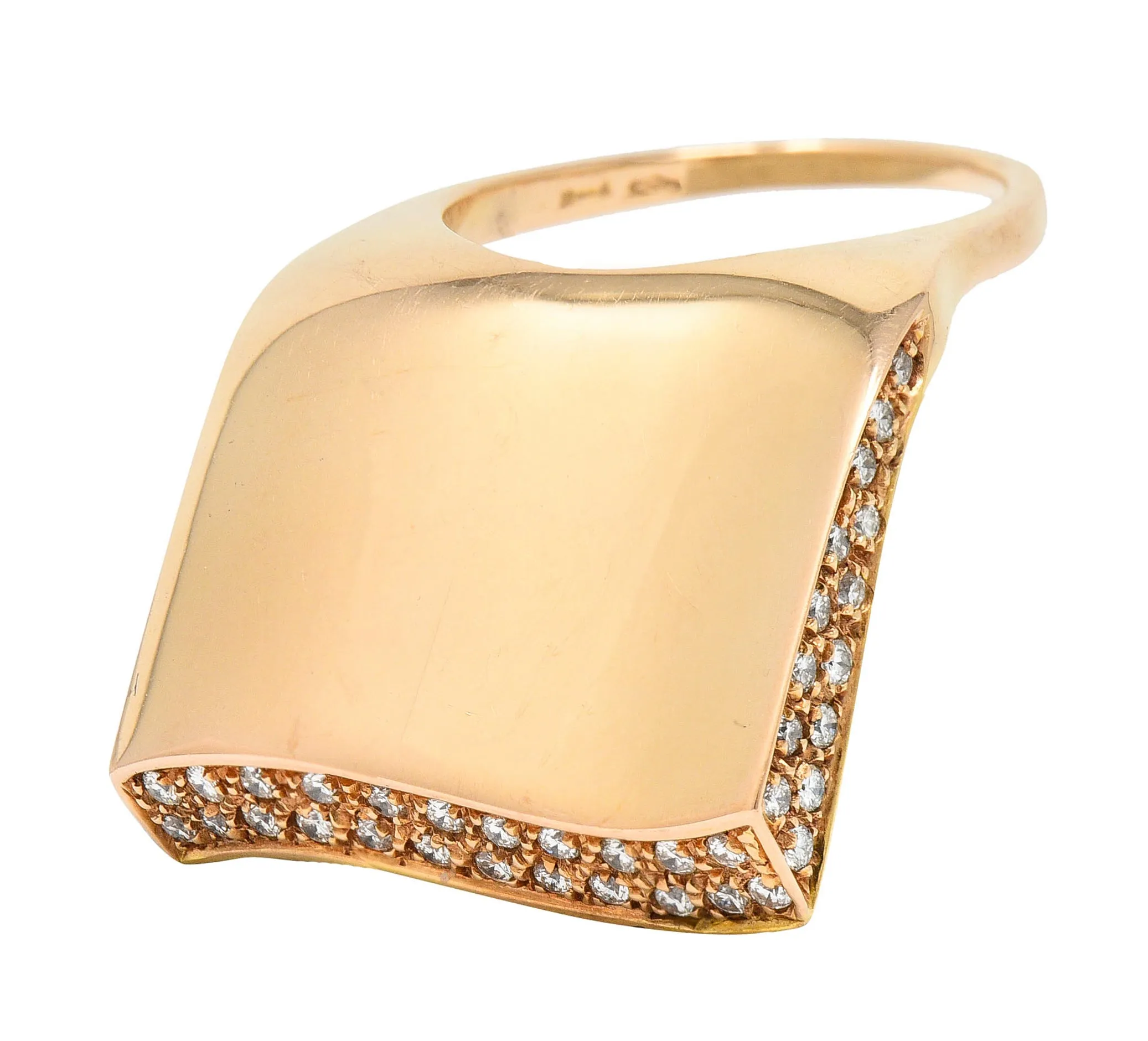 Italian Pave Diamond 18 Karat Rose Gold Wave Band Ring