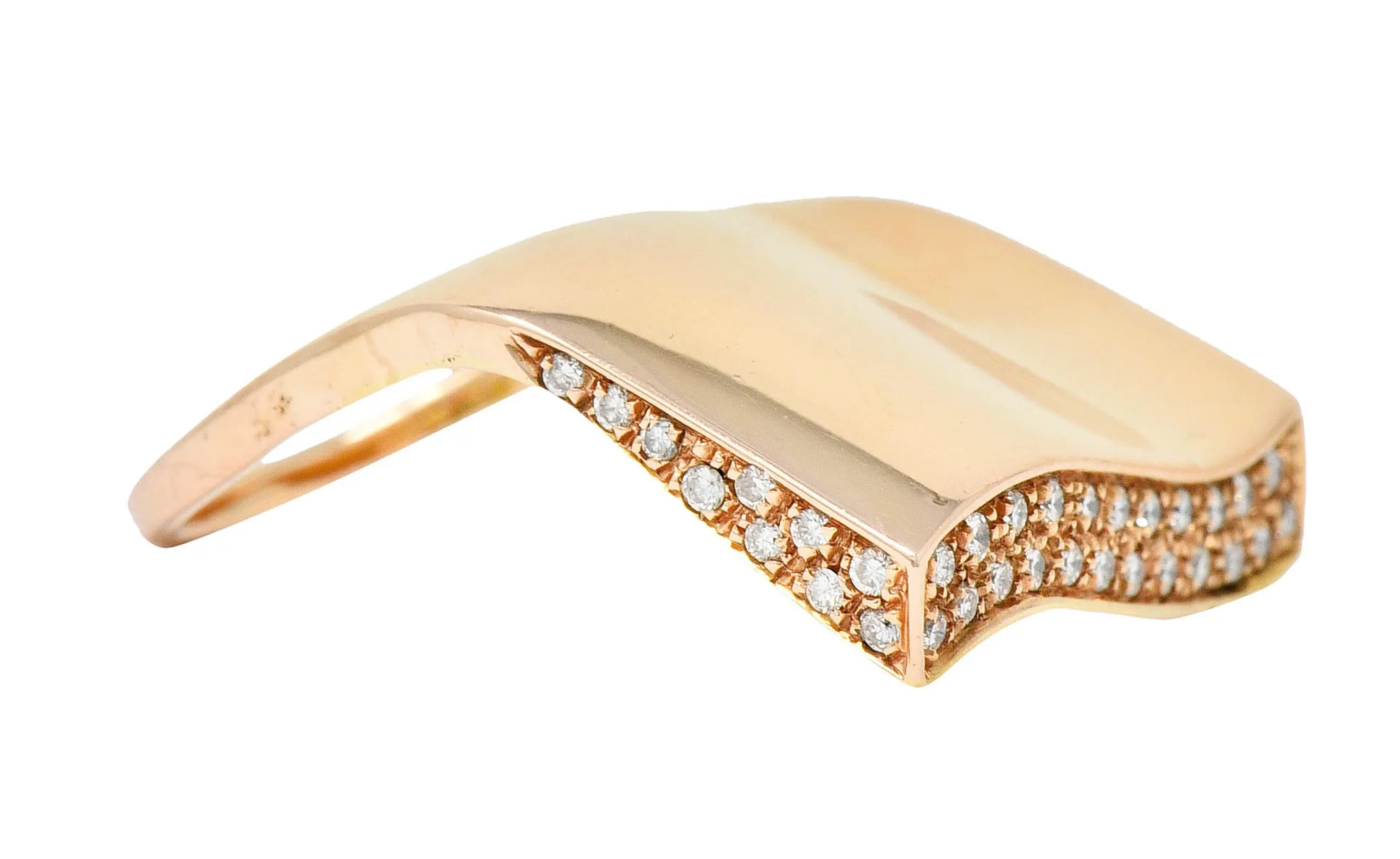 Italian Pave Diamond 18 Karat Rose Gold Wave Band Ring