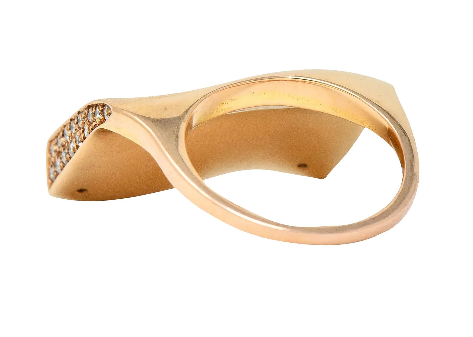 Italian Pave Diamond 18 Karat Rose Gold Wave Band Ring