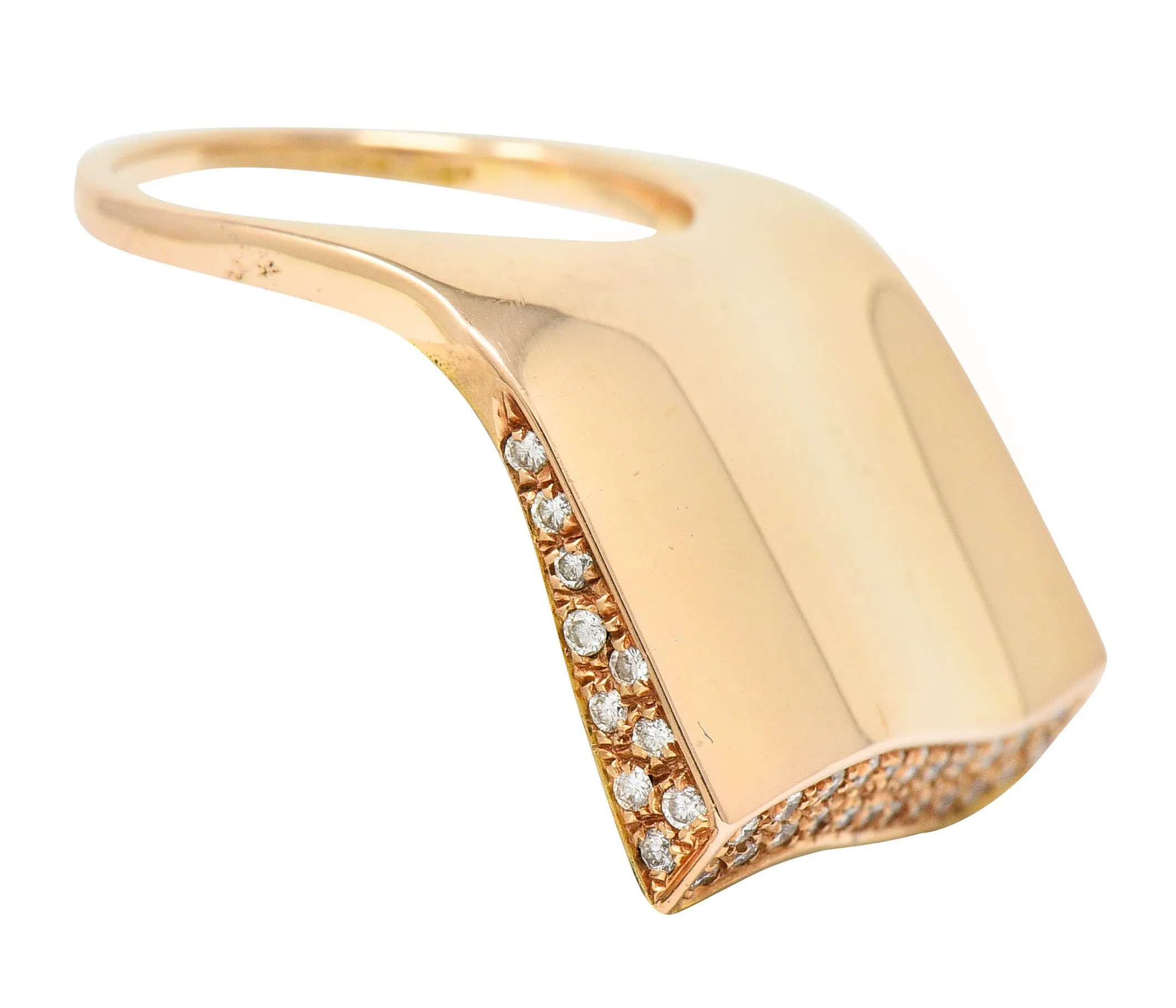 Italian Pave Diamond 18 Karat Rose Gold Wave Band Ring