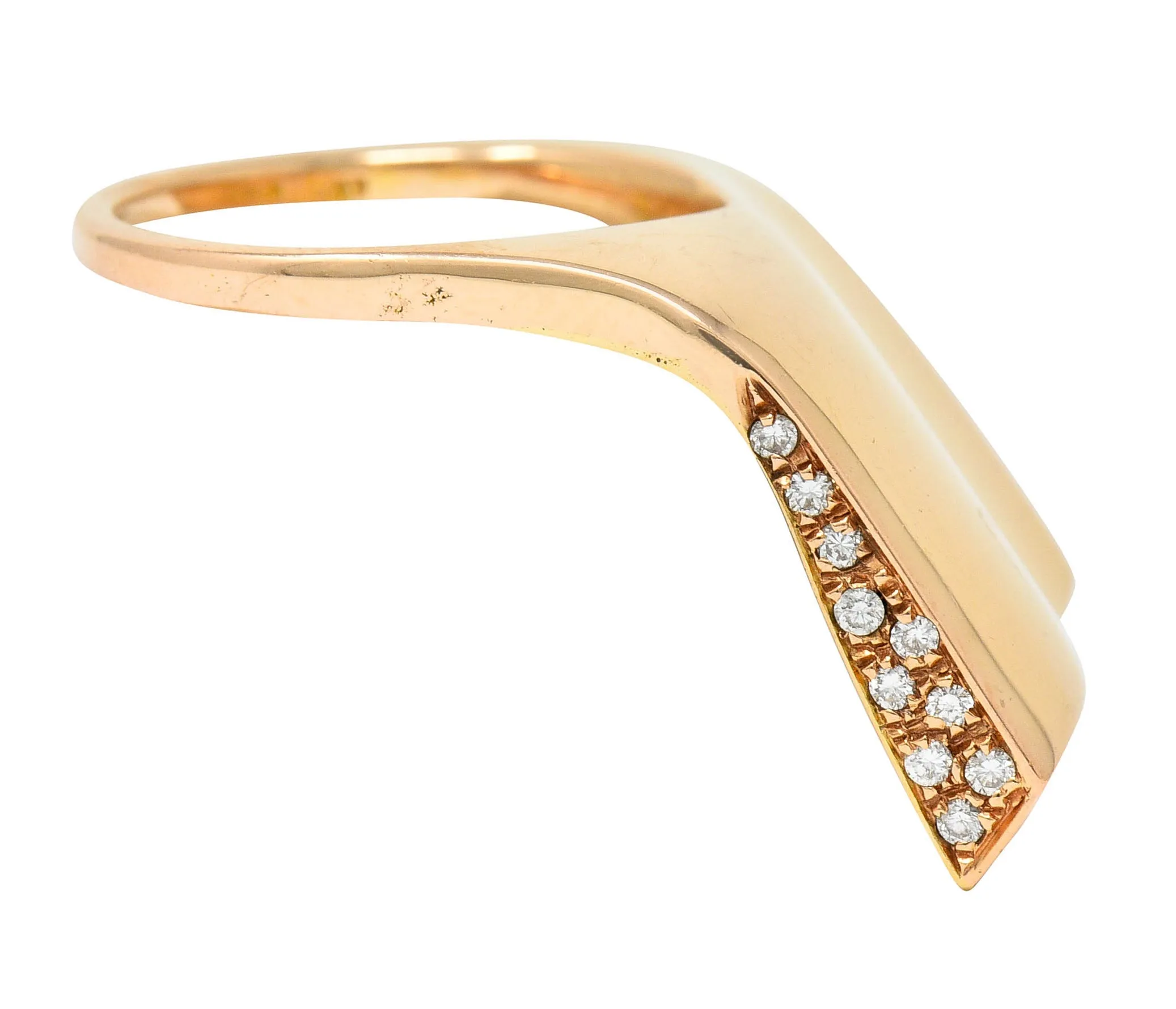 Italian Pave Diamond 18 Karat Rose Gold Wave Band Ring