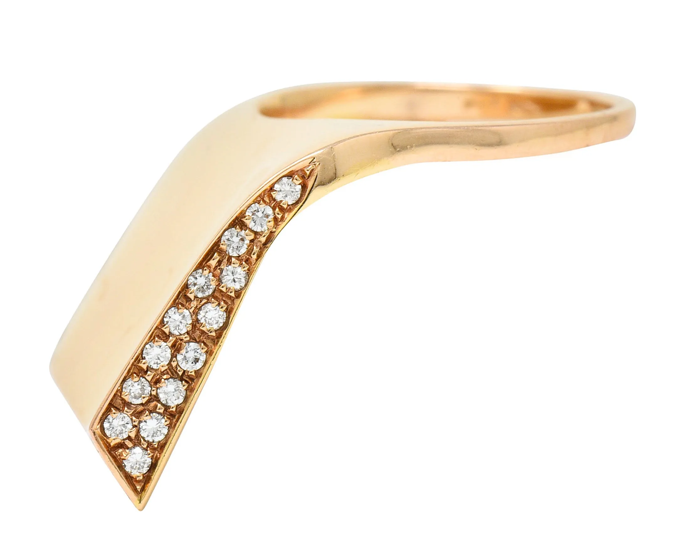 Italian Pave Diamond 18 Karat Rose Gold Wave Band Ring