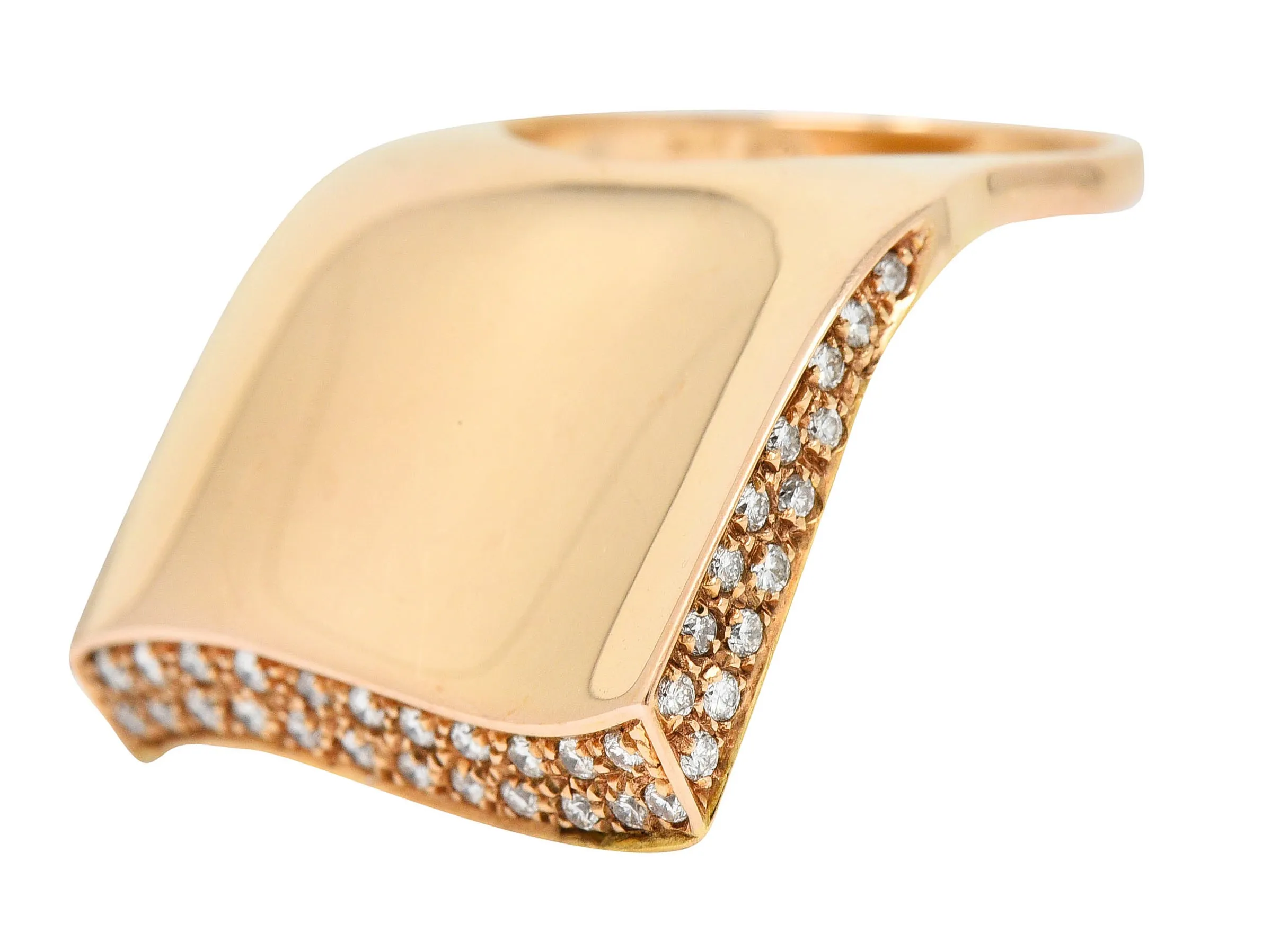 Italian Pave Diamond 18 Karat Rose Gold Wave Band Ring