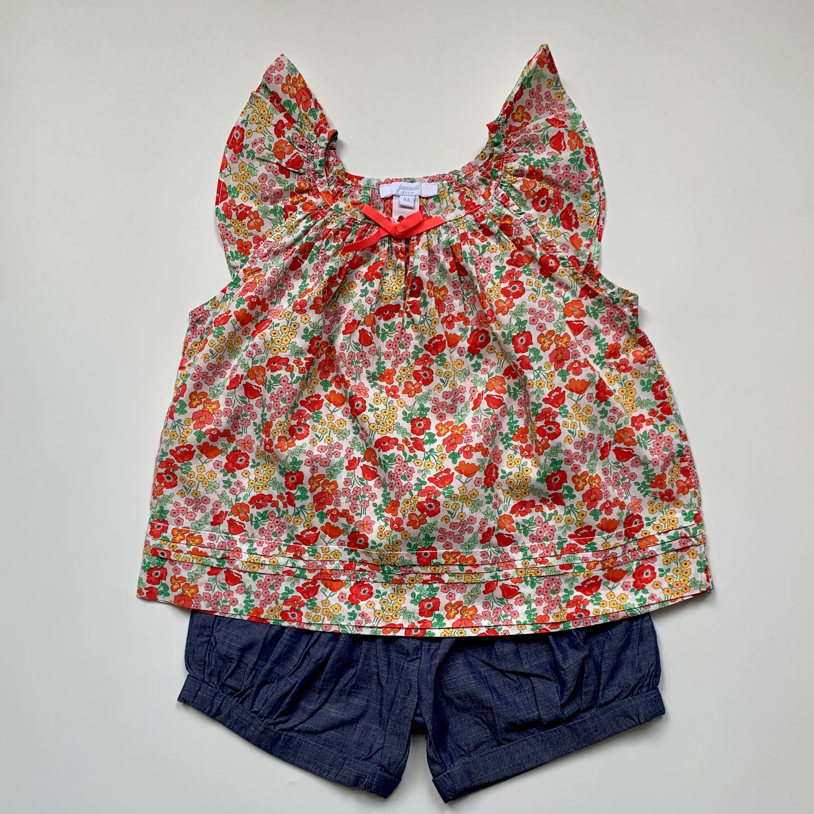 Jacadi Blue Chambray Shorts With Liberty Print Trim: 4 Years