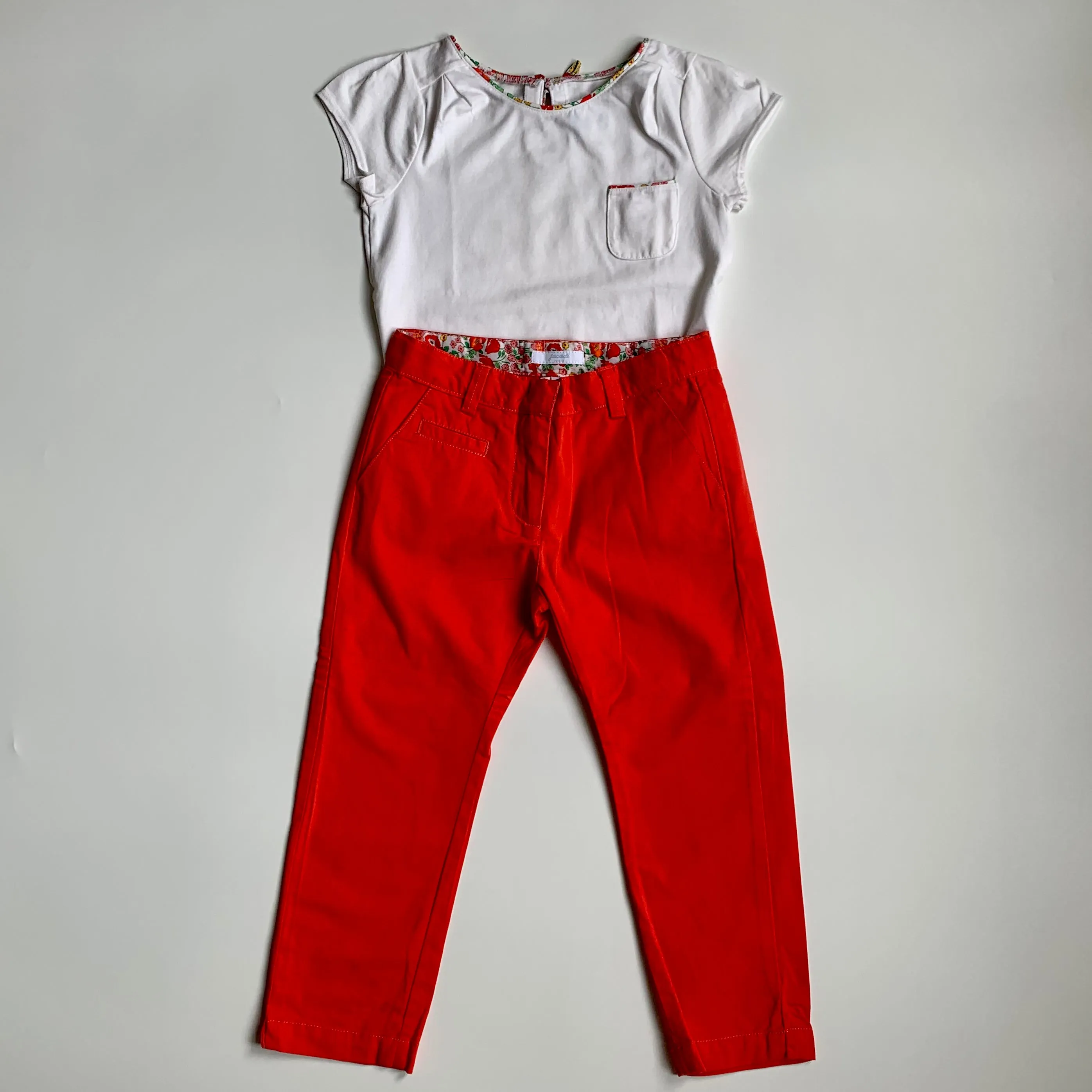 Jacadi Red Cotton Trousers With Liberty Print Trim: 4 Years