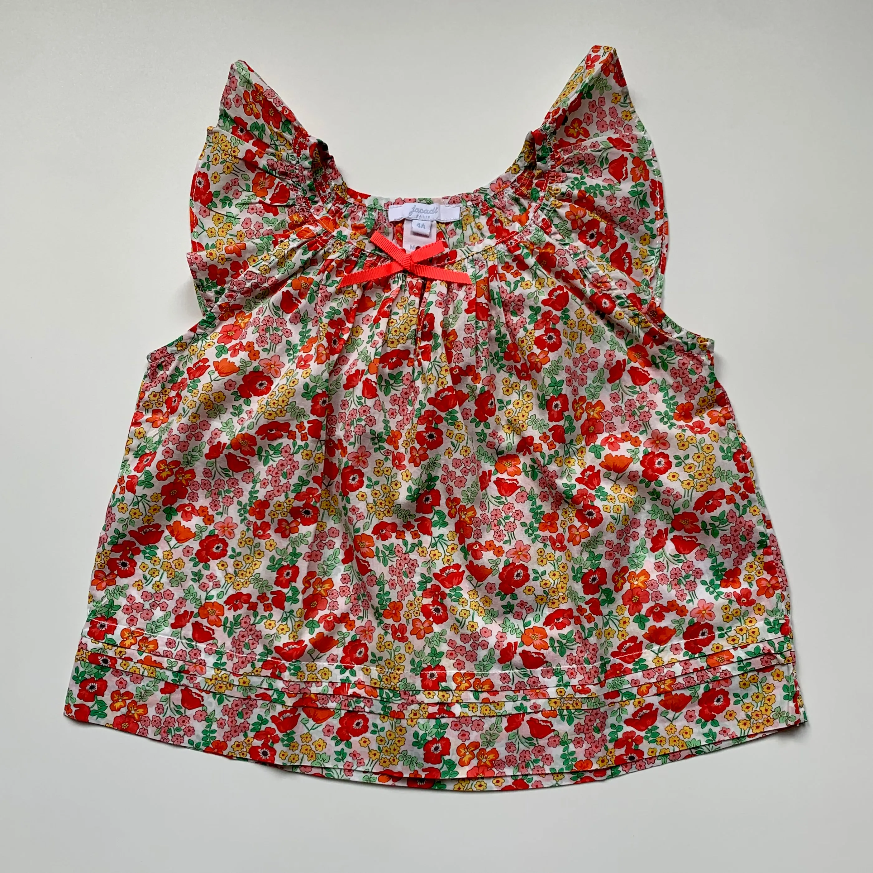 Jacadi Red Cotton Trousers With Liberty Print Trim: 4 Years