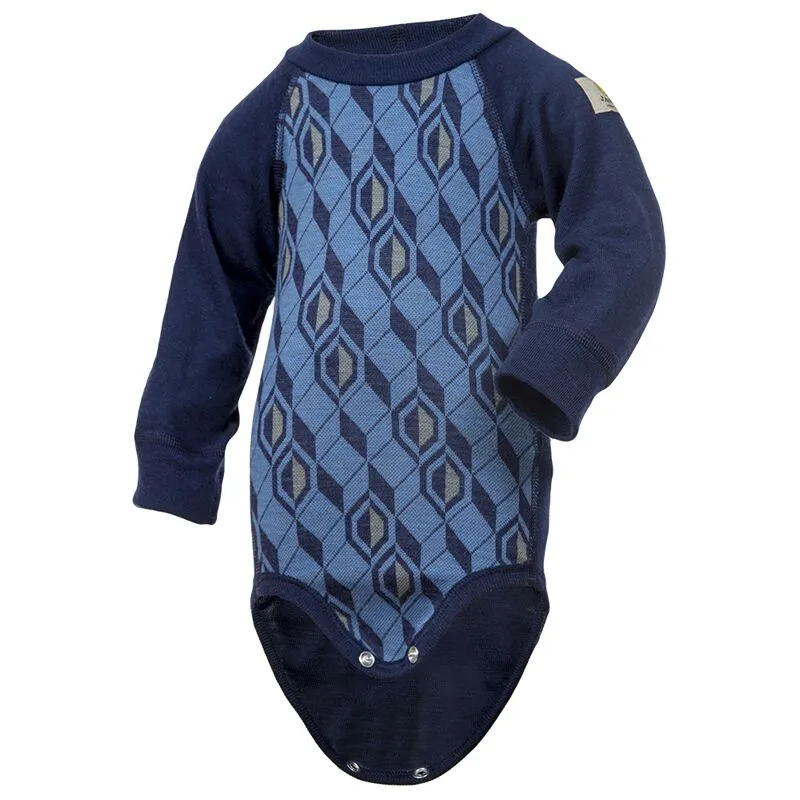 Janus Baby Wool Blend Patterned Onesie - Blue