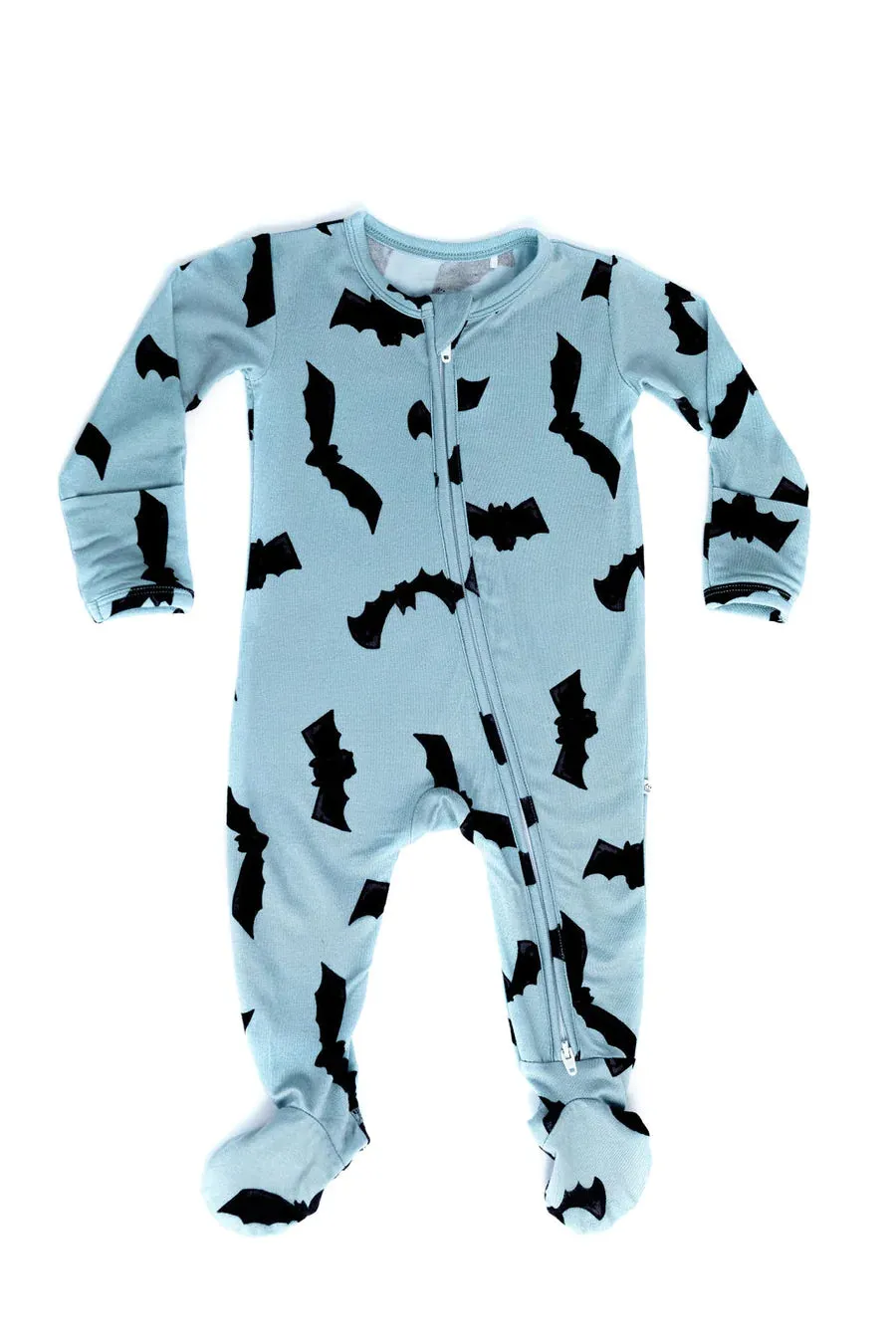 Little Pajama Co. Zip Footed Onesie - Grey Bats