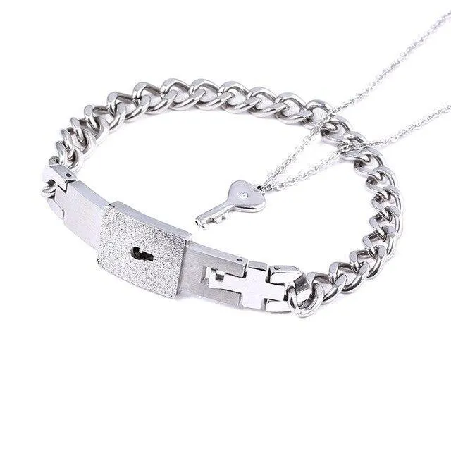 Locked Bracelet with Key Necklace for Men