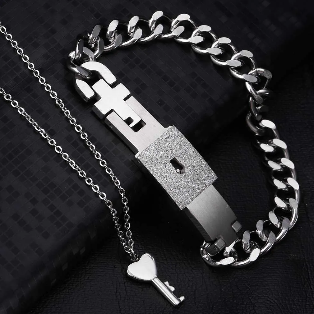 Locked Bracelet with Key Necklace for Men