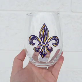 LSU Fleur de Lis Hand-Painted Wine Glass