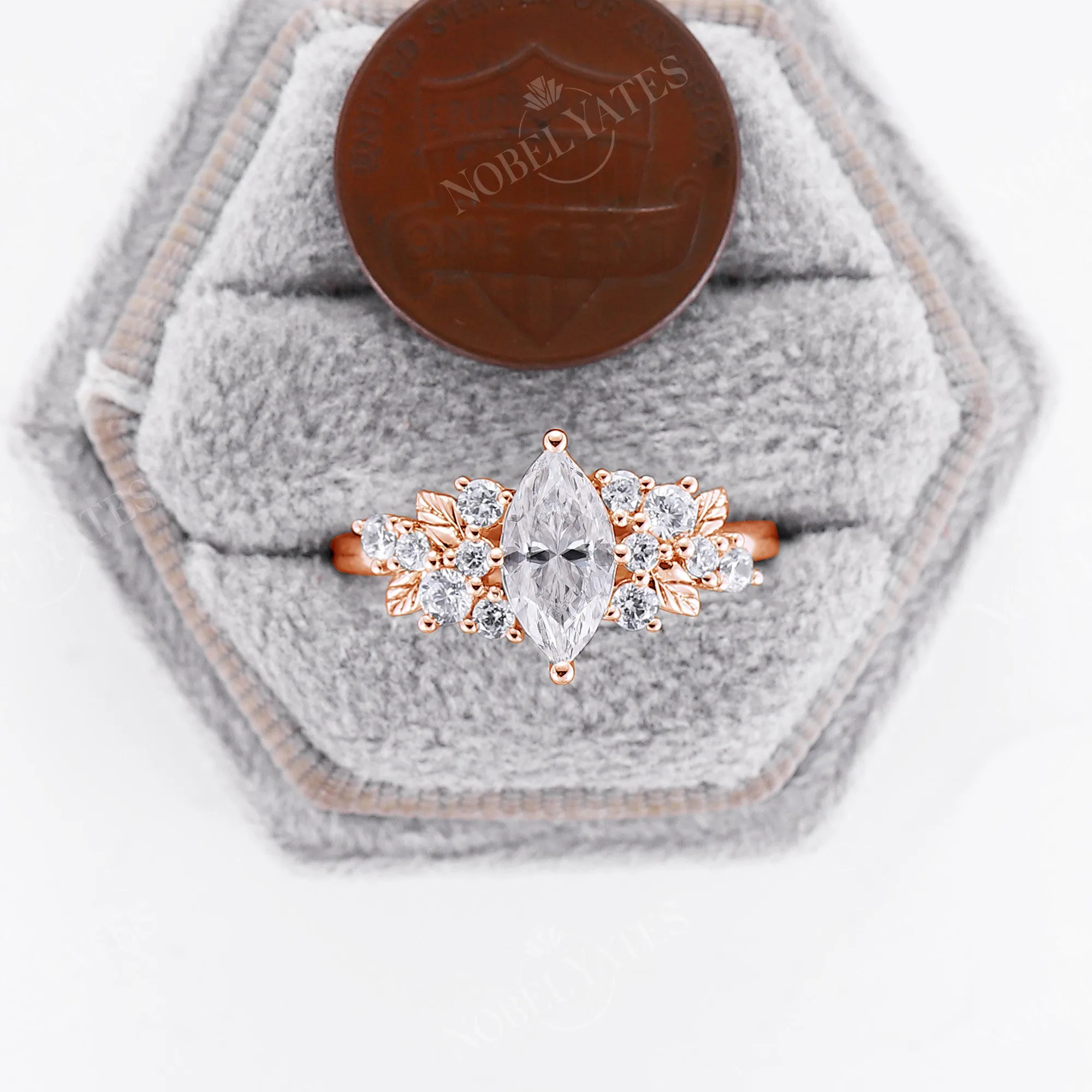 Marquise Moissanite Nature Cluster Engagement Ring Rose Gold