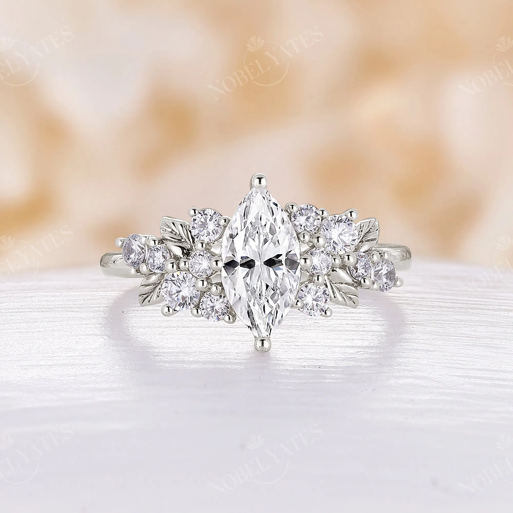 Marquise Moissanite Nature Cluster Engagement Ring Rose Gold