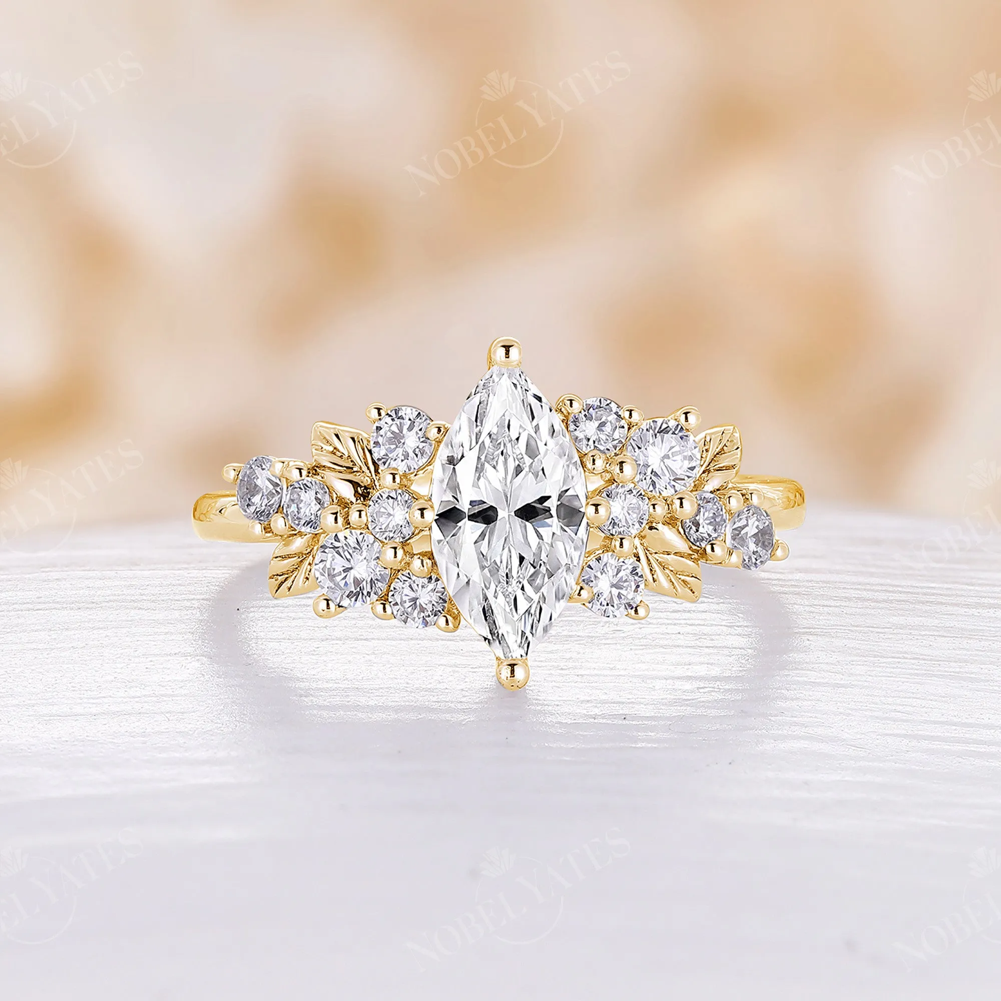 Marquise Moissanite Nature Cluster Engagement Ring Rose Gold