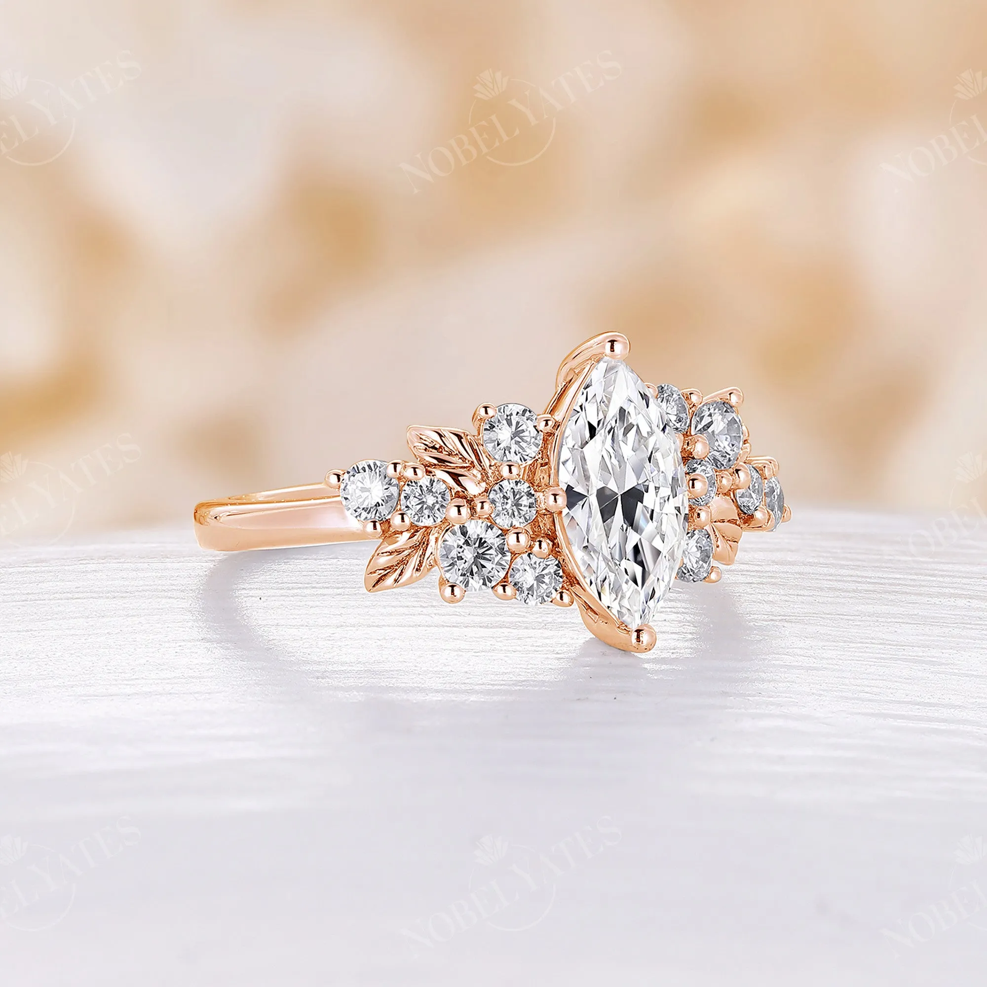 Marquise Moissanite Nature Cluster Engagement Ring Rose Gold