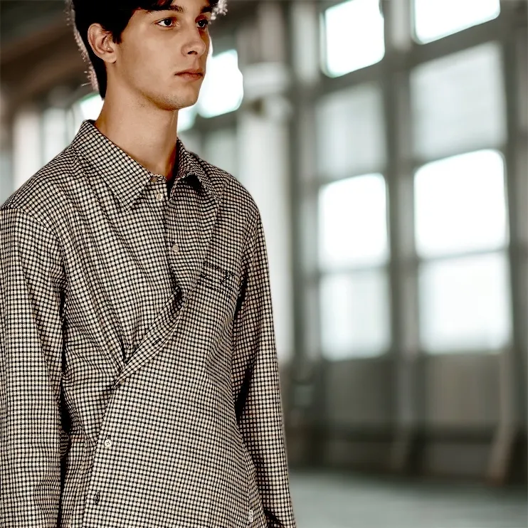 MARTINE ROSE  |Other Plaid Patterns Wool Long Sleeves Cotton Front Button