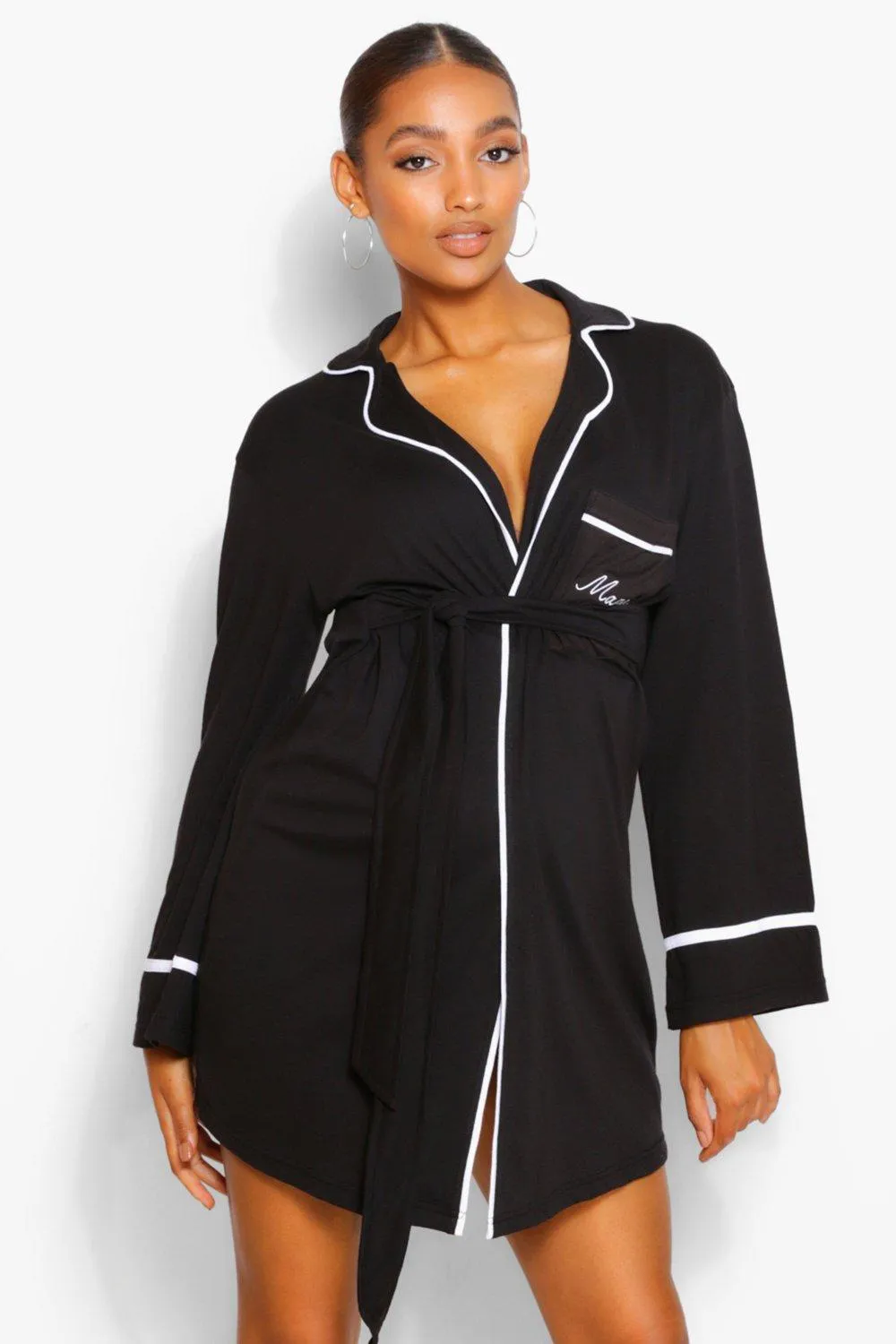 Maternity Mama Pipe Detail Dressing Gown