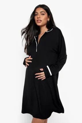 Maternity Pipe Detail Half Button Nightgown