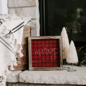 Merry Plaid Wood Sign