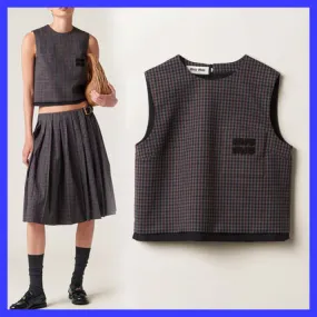 MiuMiu  |Other Plaid Patterns Wool Sleeveless Logo Tanks & Camisoles