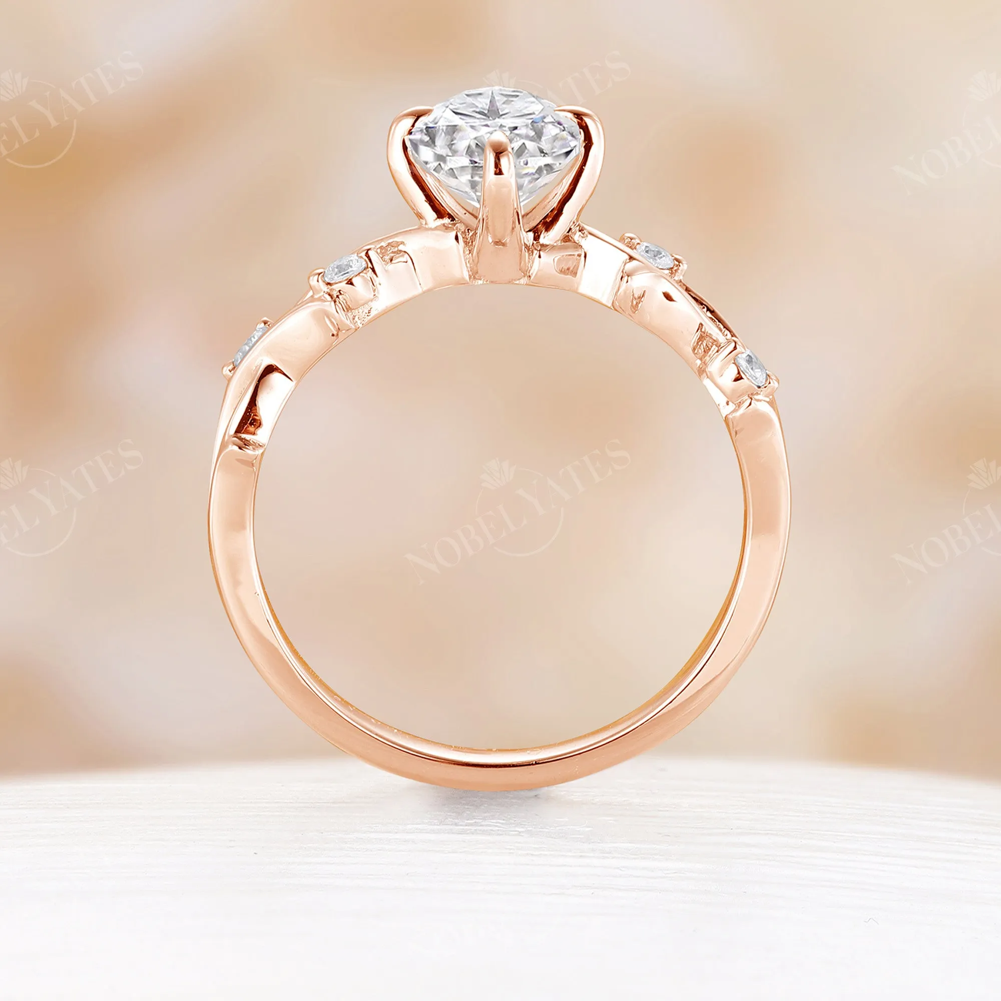 Moissanite Engagement Ring Rose Gold Half Eternity Twig & Branch Band