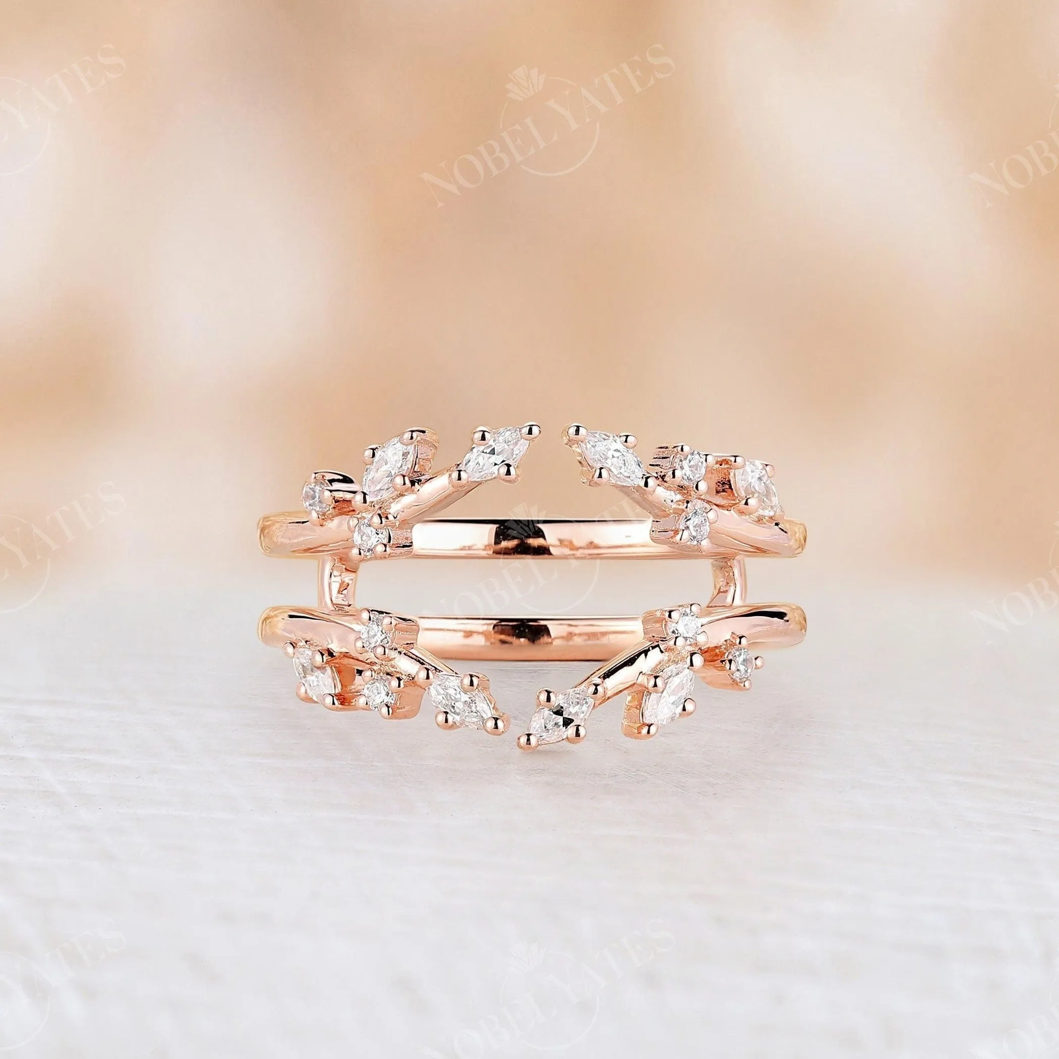 Nature inspired Marquise Moissanite Wedding Band Rose Gold