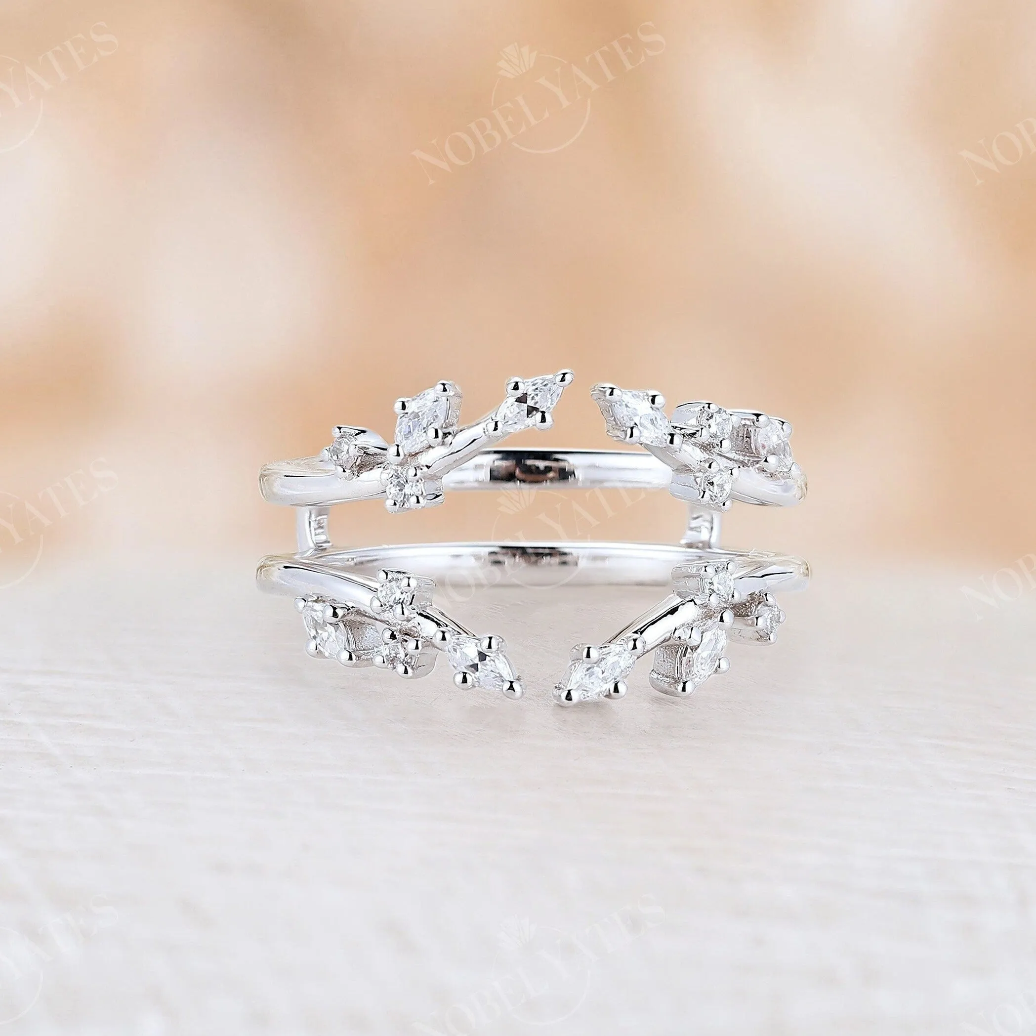 Nature inspired Marquise Moissanite Wedding Band Rose Gold