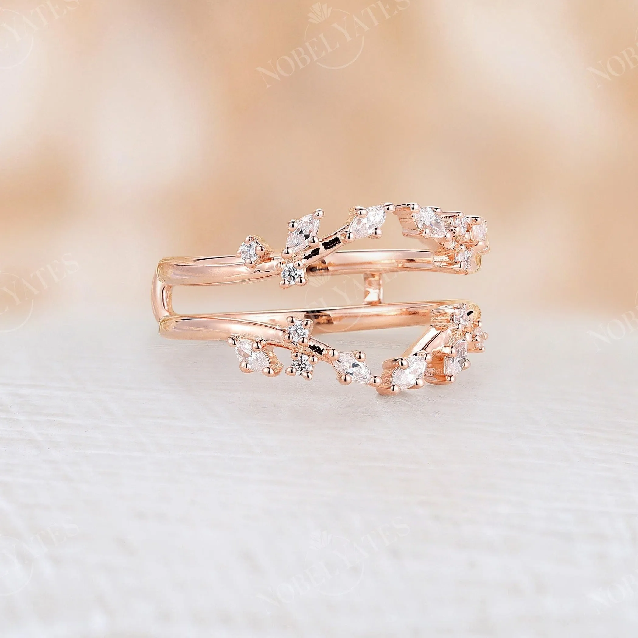 Nature inspired Marquise Moissanite Wedding Band Rose Gold