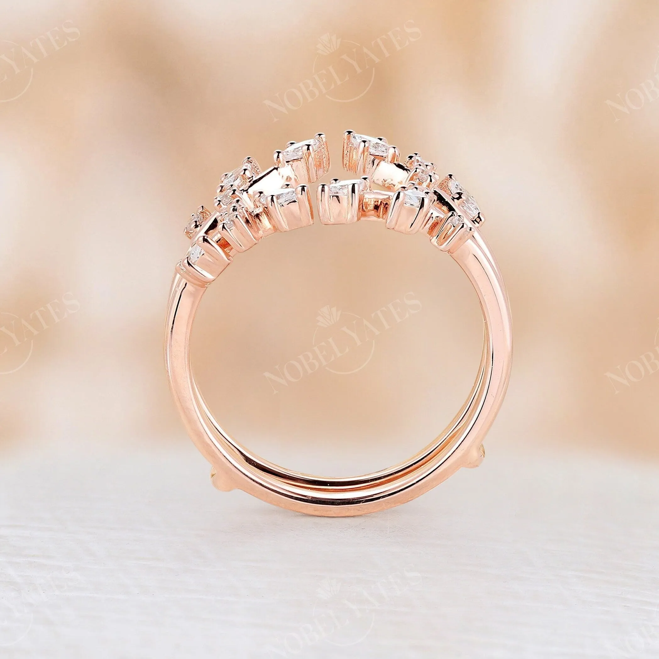 Nature inspired Marquise Moissanite Wedding Band Rose Gold