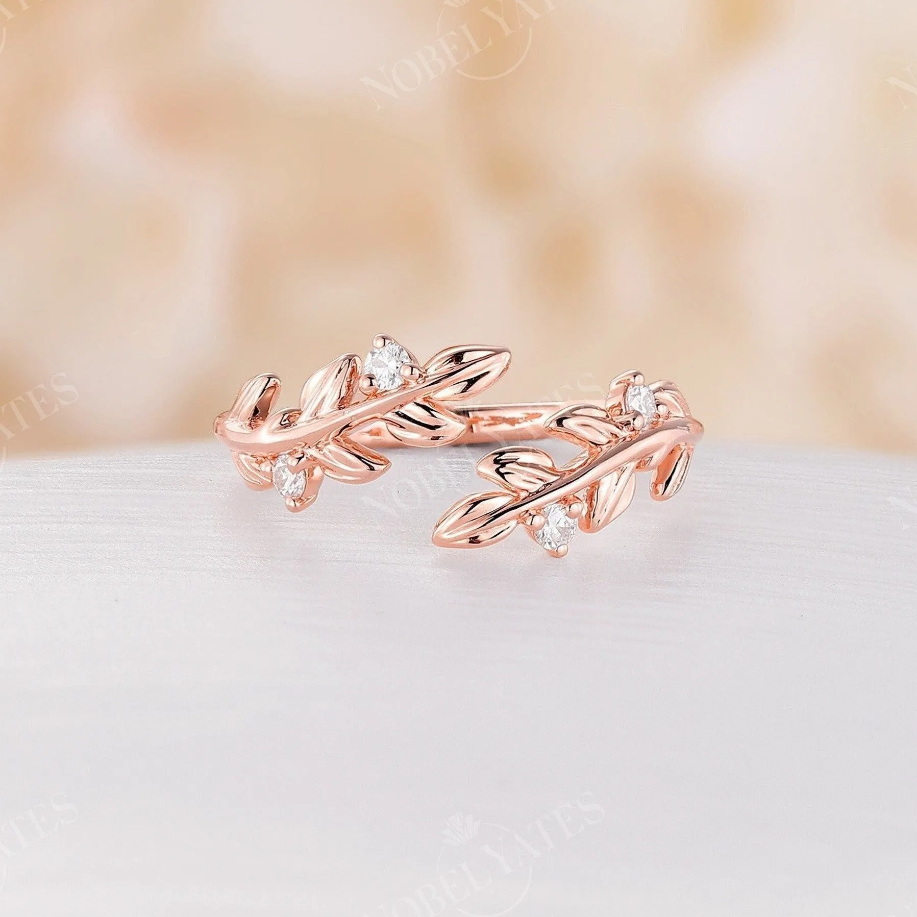 Nature inspired Moissanite Leaf Design Wedding Band Rose Gold