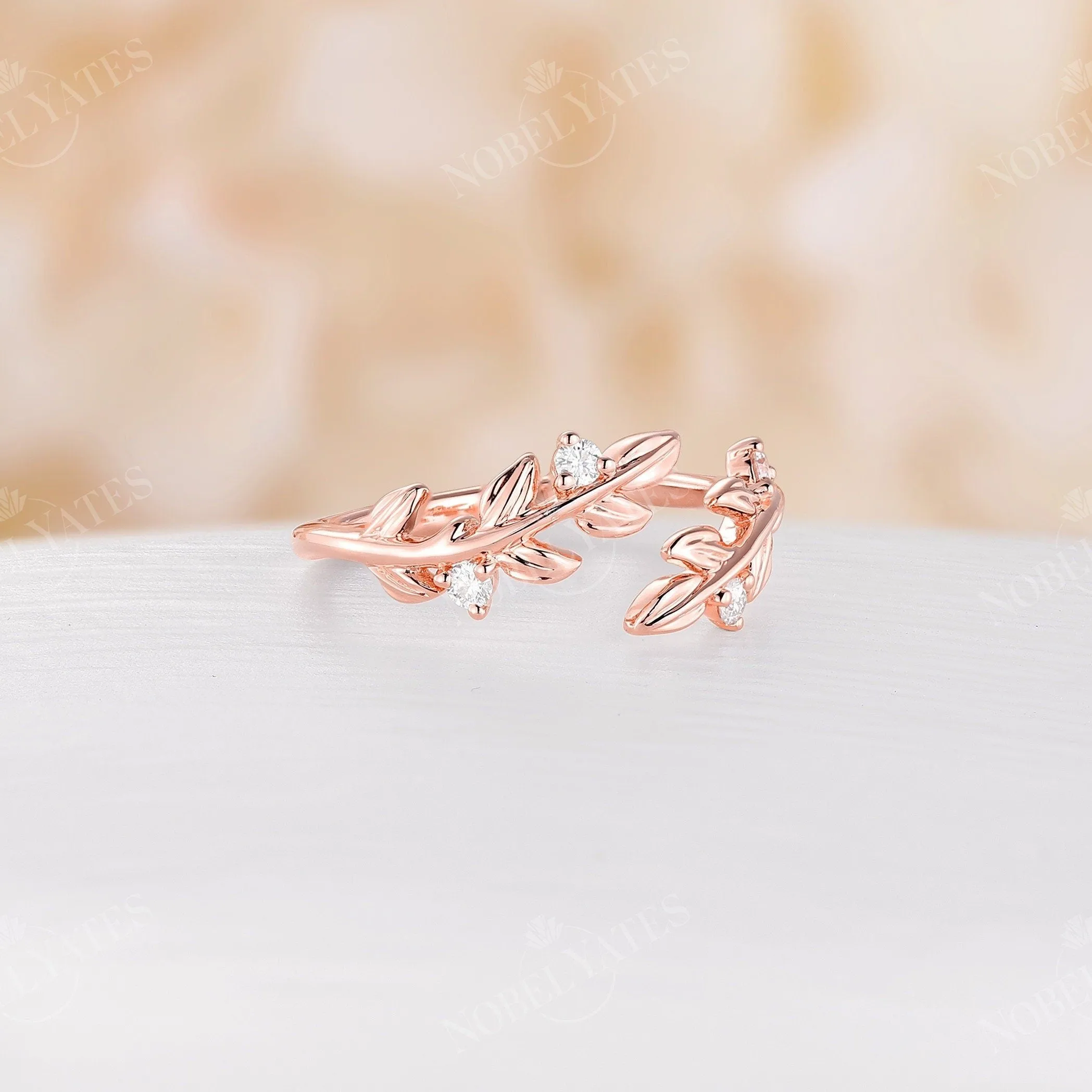 Nature inspired Moissanite Leaf Design Wedding Band Rose Gold