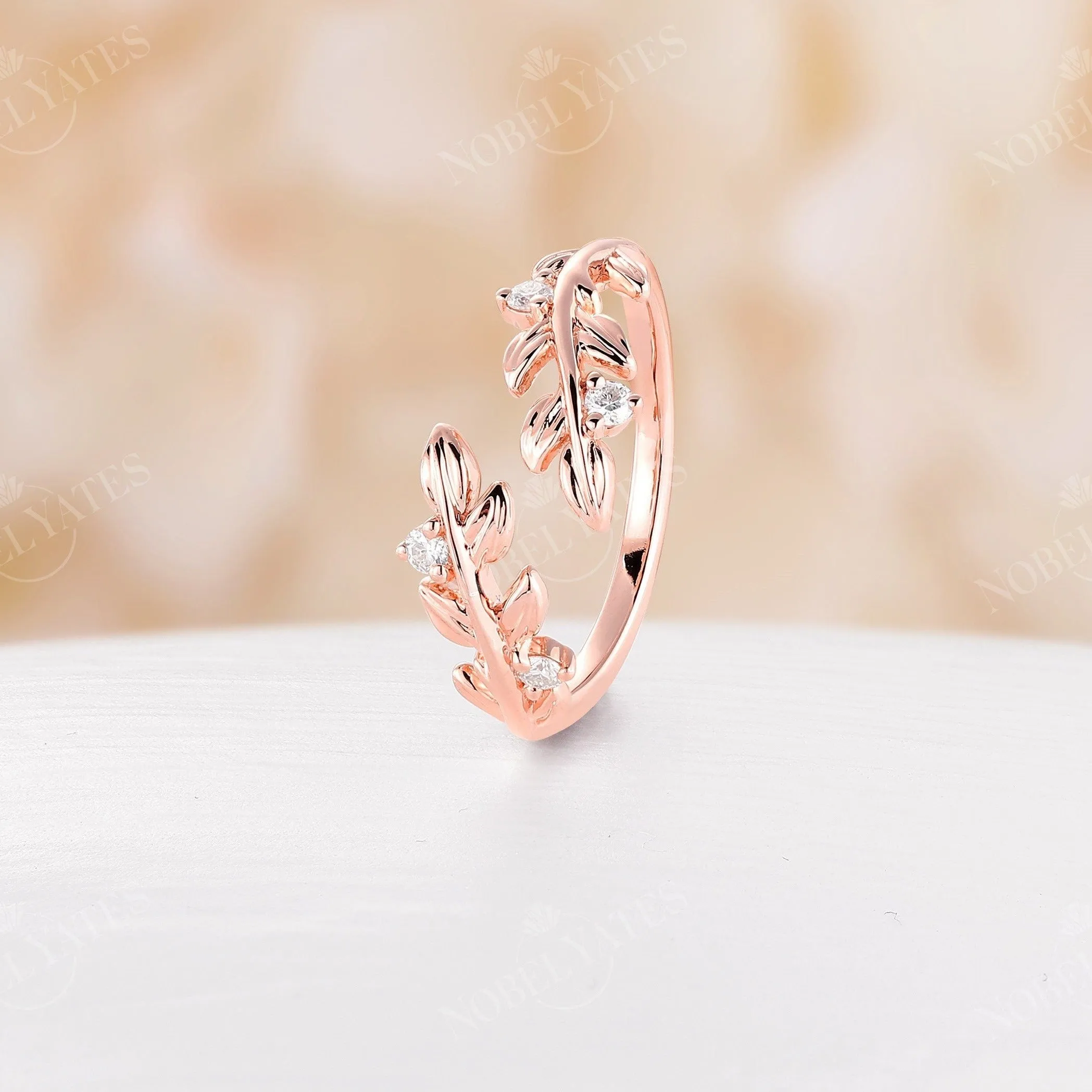 Nature inspired Moissanite Leaf Design Wedding Band Rose Gold