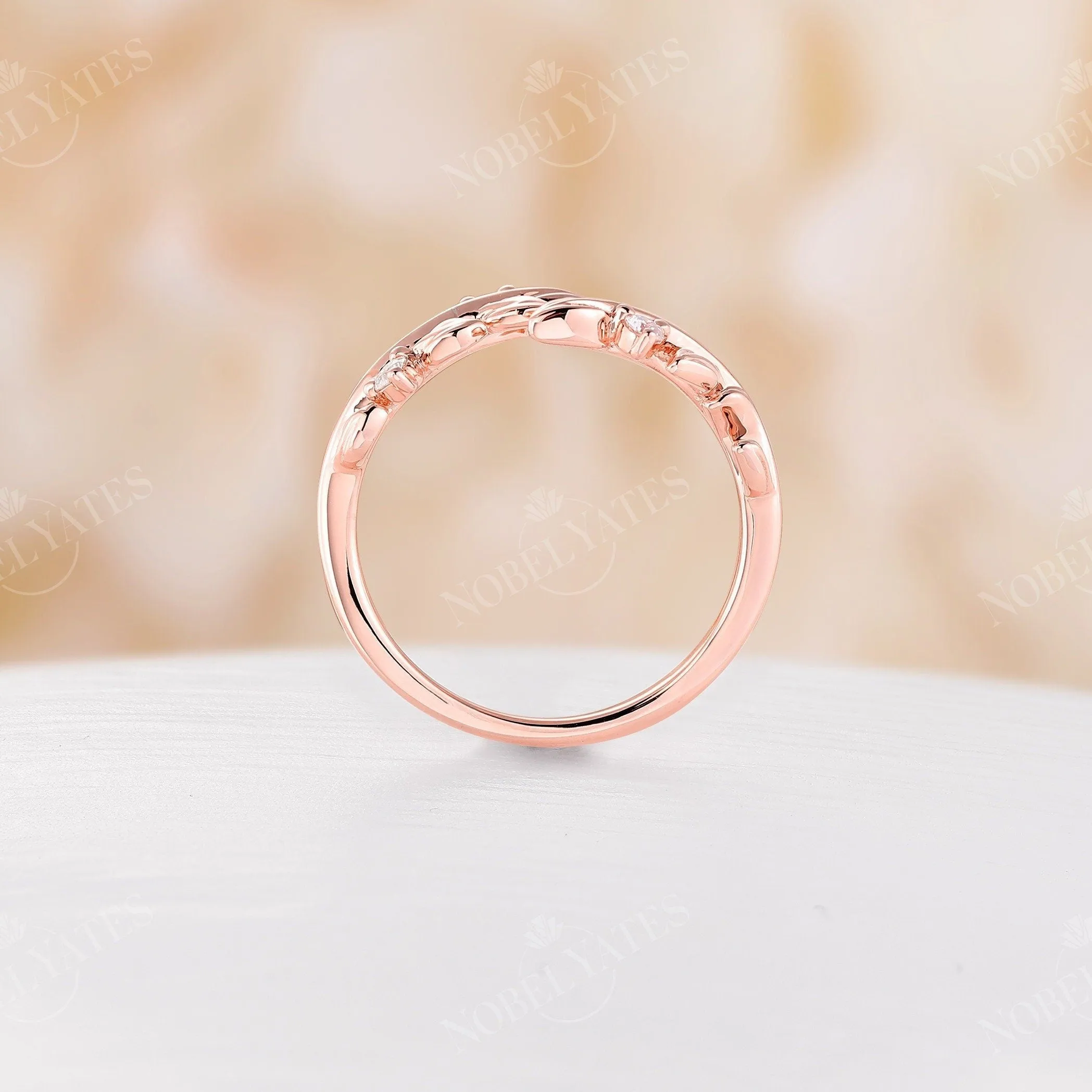 Nature inspired Moissanite Leaf Design Wedding Band Rose Gold