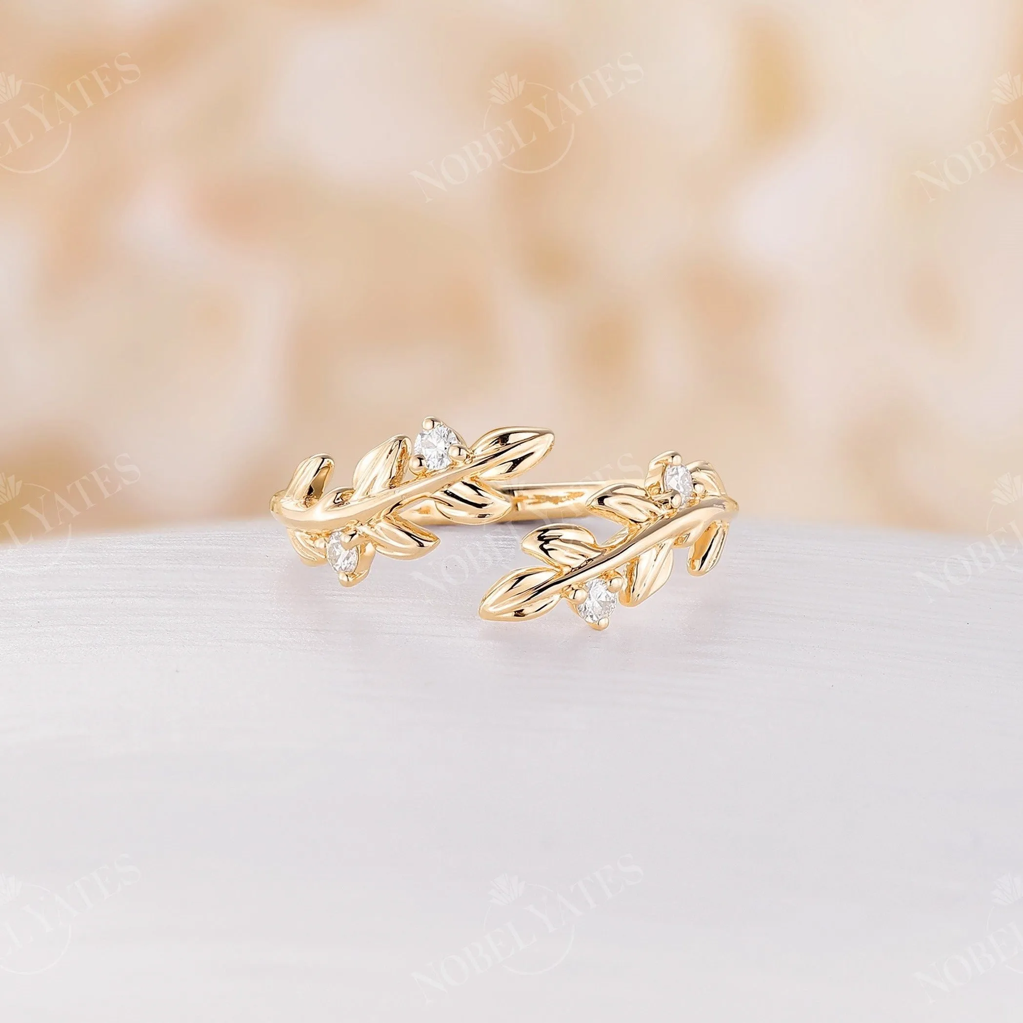 Nature inspired Moissanite Leaf Design Wedding Band Rose Gold