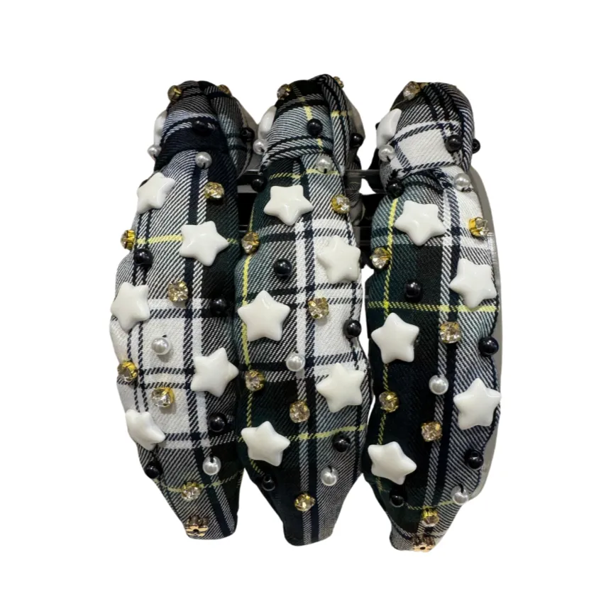 Navy and Green Plaid Knot Headband