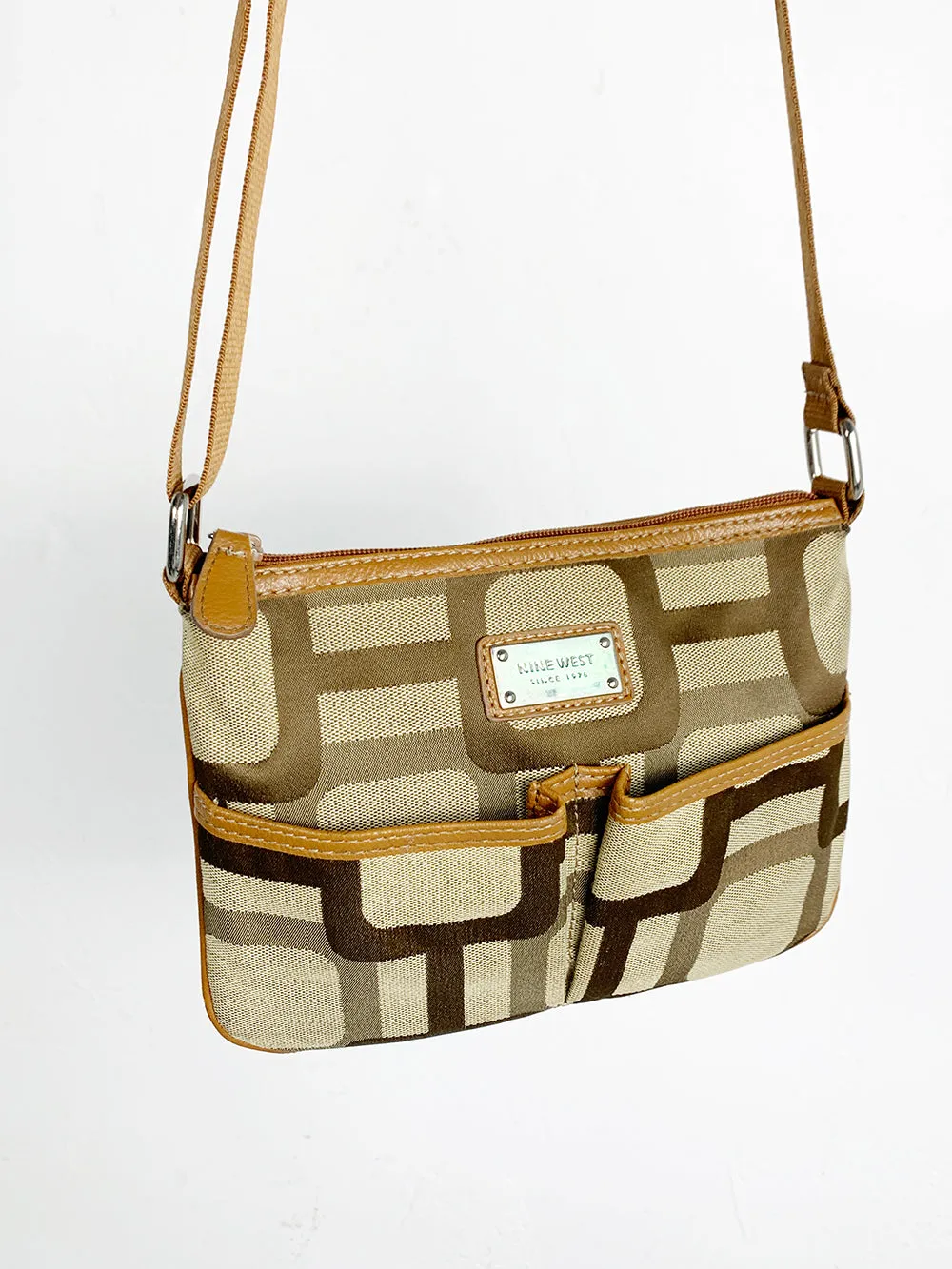 NineWest Olive and Brown Cross Body Waist Purse