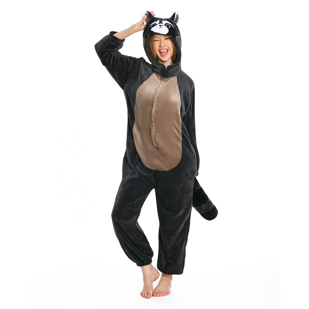 OLAOLA Adult Animal Onesie, Unisex Raccoon Onesies, Plush Cosplay Pajamas, One Piece Sleepwear Costu