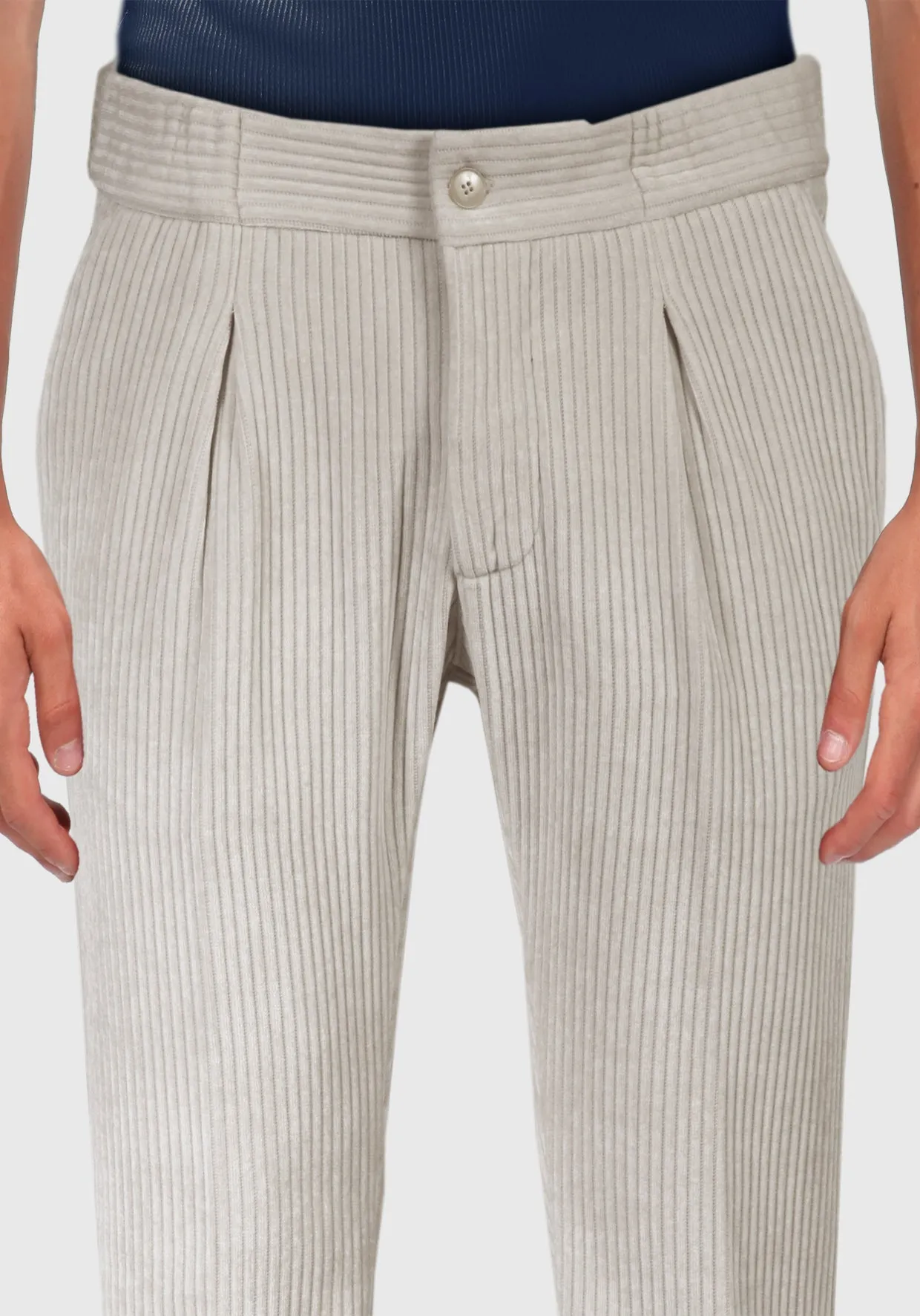 Pantalone con elastico laterale tessuto in Velluto  - Beige