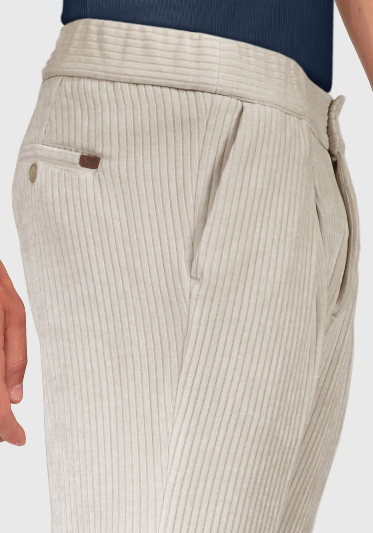 Pantalone con elastico laterale tessuto in Velluto  - Beige