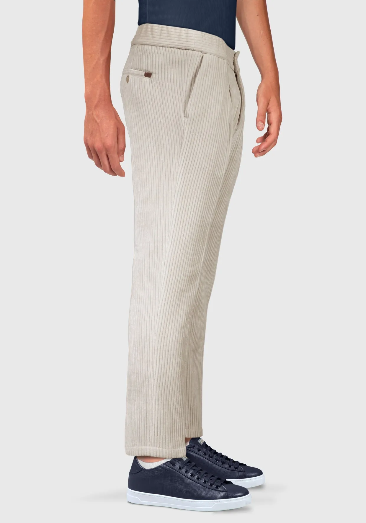 Pantalone con elastico laterale tessuto in Velluto  - Beige