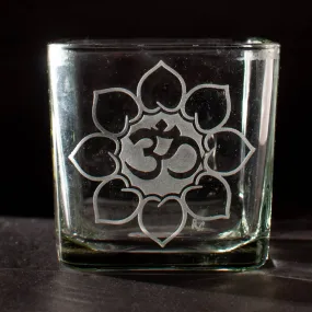 Peace Core Glass Art - Etched Glass Namaste Candle Holder