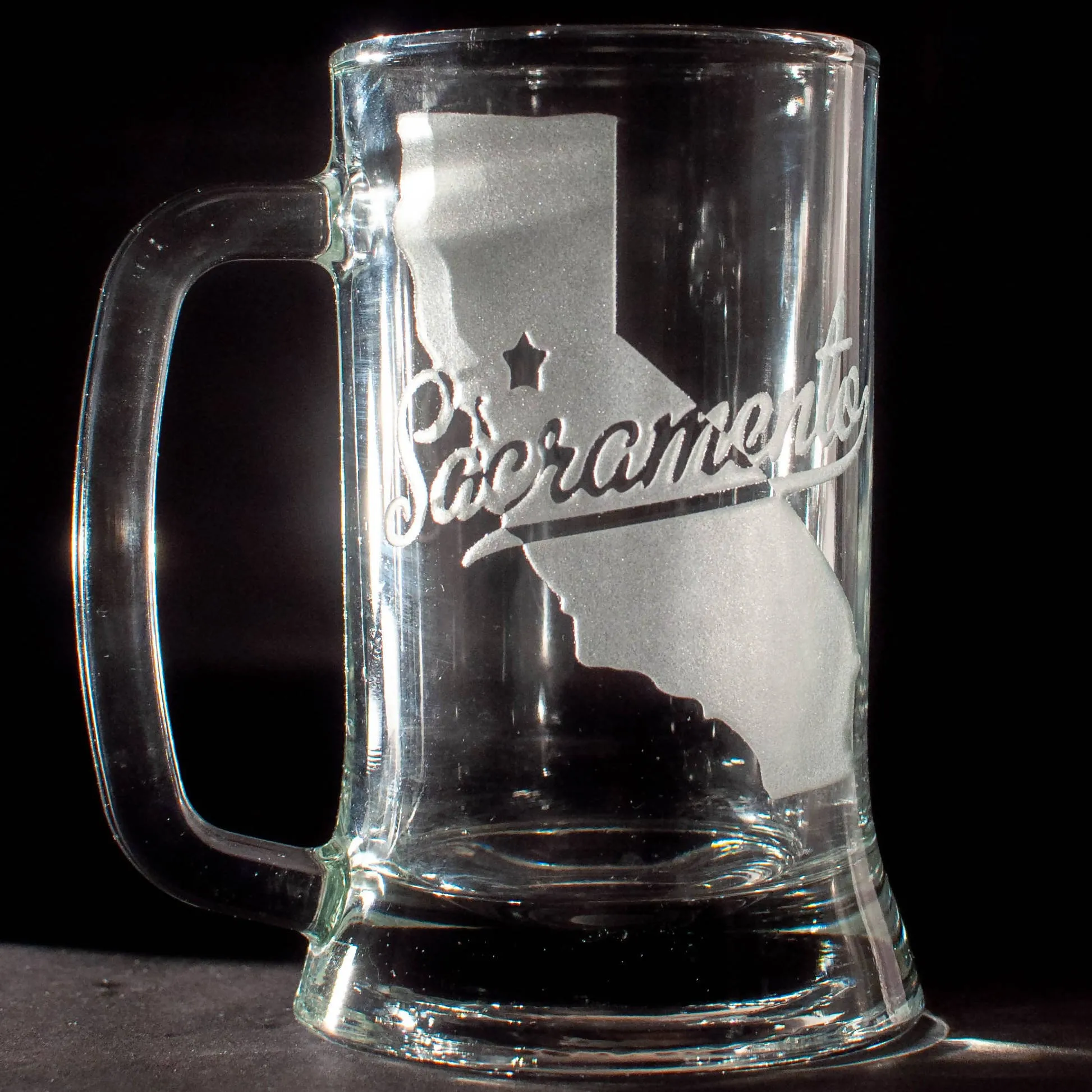 Peace Core Glass Art - Sacramento Beer Mug, sandblast-etched glass