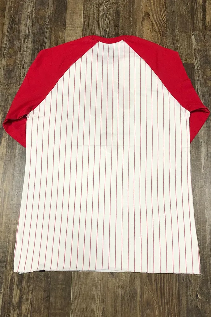 Phillies Vintage T-Shirt | Philadelphia Phillies Retro White 3/4 Sleeve | Phillies Throwback White/Red Pinstriped 3/4 Sleeve Shi