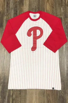 Phillies Vintage T-Shirt | Philadelphia Phillies Retro White 3/4 Sleeve | Phillies Throwback White/Red Pinstriped 3/4 Sleeve Shi