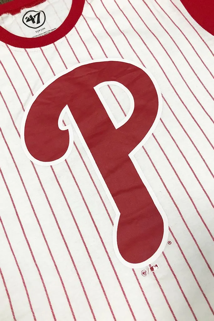 Phillies Vintage T-Shirt | Philadelphia Phillies Retro White 3/4 Sleeve | Phillies Throwback White/Red Pinstriped 3/4 Sleeve Shi