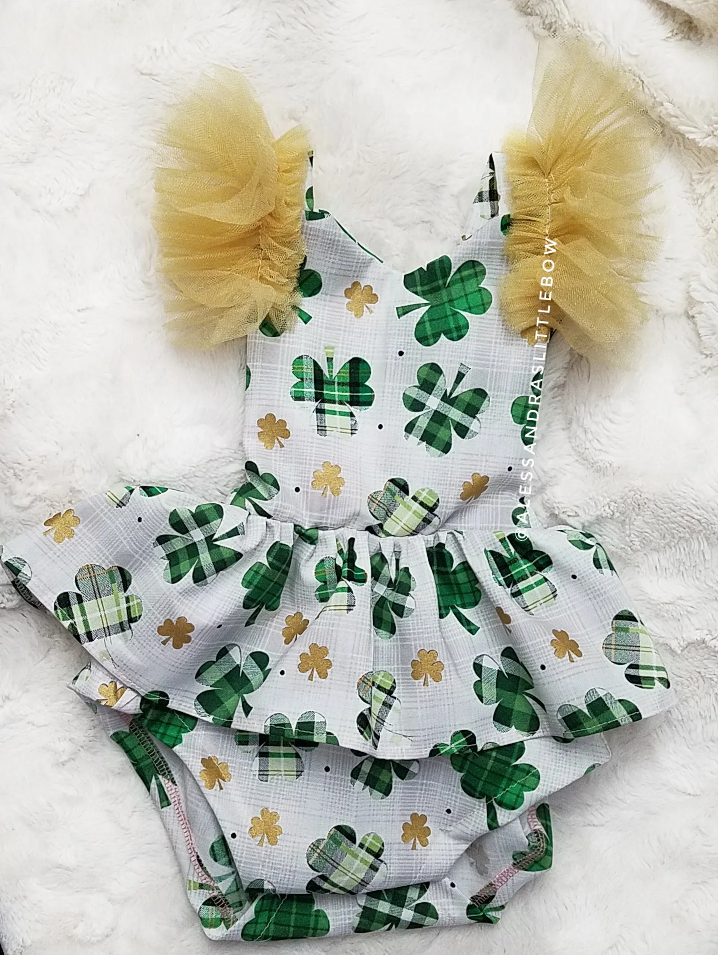 Plaid clovers Flutter Romper