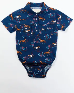 Product Name:  Shyanne Infant Girls' Horse Floral Short Sleeve Pearl Snap Onesie