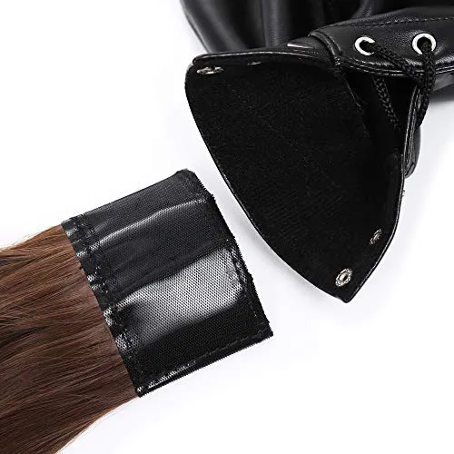 PU Leather Bondage Mask Hood SM Sex Toy with Removable Wig, Unisex Adult Eyes and Mouth Open Black Restraint Headgear Mask Hood 